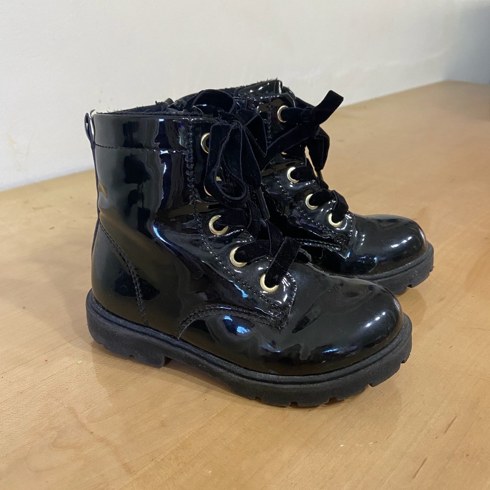 H&M Girls Black Patent Leather Kids Boots
